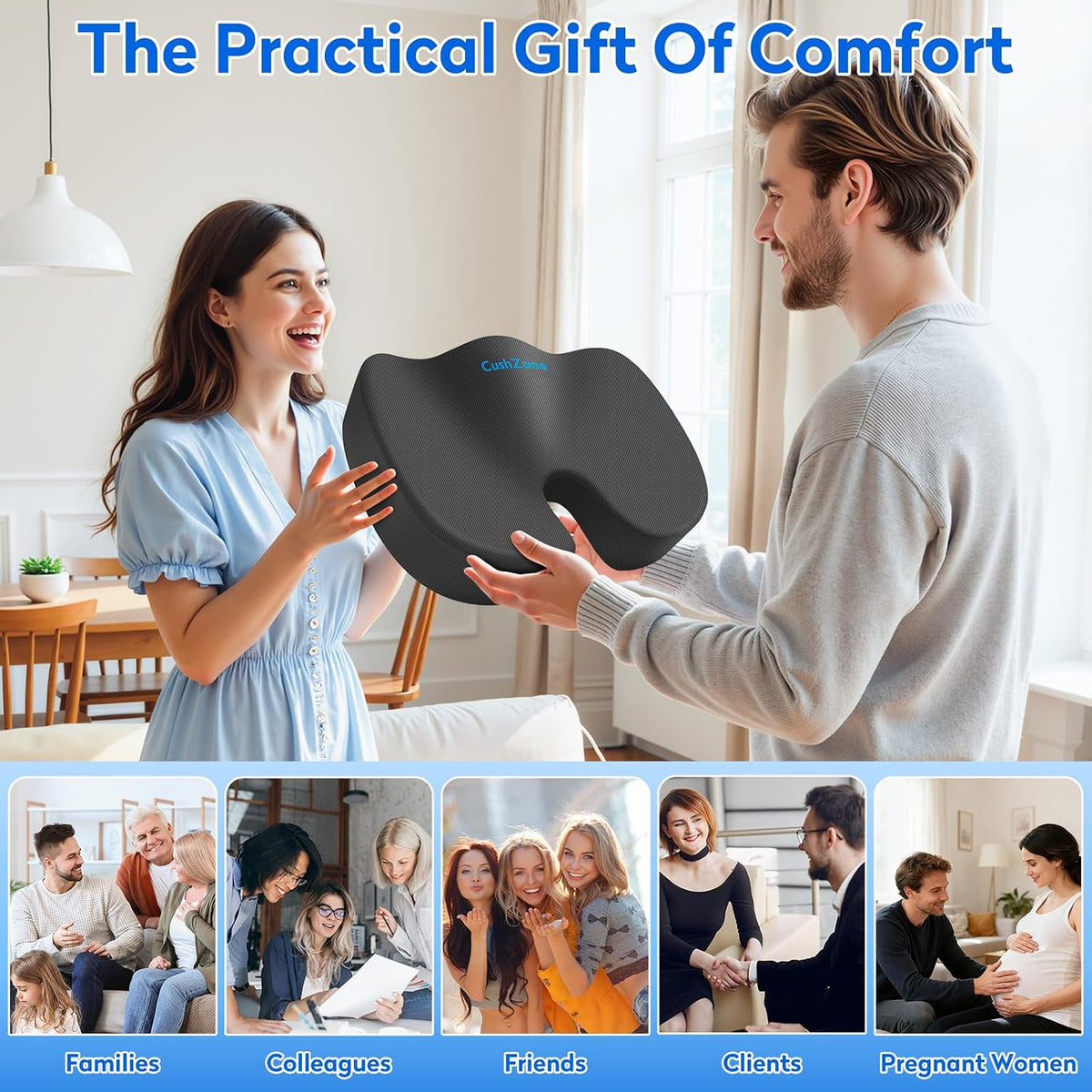 CushZone Seat Cushion Memory Foam Chair Pad for Office & Car, Black