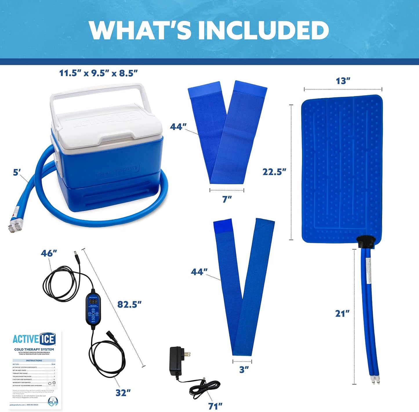 Polar Active Ice 3.0 | 9 QT Cold Therapy Ice Machine | Programmable Timer | Full Circumference Knee Pad | Cryotherapy Pain Relief System | Ace Bandage Style Compression