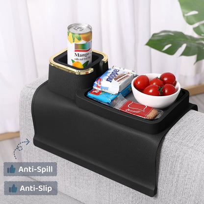 HMASYO Couch Cup Holder Tray – Weighted Silicone Sofa Armrest Organizer Table with Anti-Spill Coaster, Easy Reach for Drink, Snacks, Remote & Phone, Non-Slip Base, Easy Clean