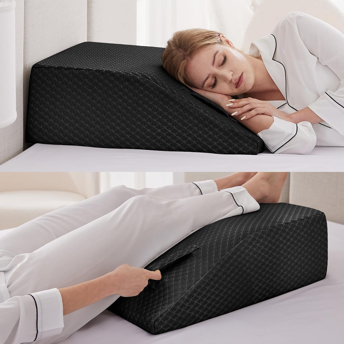 Ruqmuis Leg Elevation Pillow for After Surgery, 10inch Foam Leg Elevating Pillow for Swelling and Blood Circulation, Leg Wedge Pillow for Sleeping, Knee Pillow for Knee Hip Ankle Pain Relief, Velvet