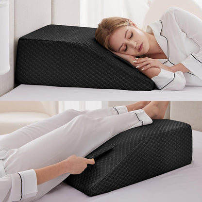 Ruqmuis Leg Elevation Pillow for After Surgery, 10inch Foam Leg Elevating Pillow for Swelling and Blood Circulation, Leg Wedge Pillow for Sleeping, Knee Pillow for Knee Hip Ankle Pain Relief, Velvet