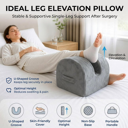 Leg Elevation Pillow for Knee Replacement Surgery Recovery with Handle | Firm Support Foam, Portable Wedge, Removable Cover, Lightweight, Anti-Slip, Breathable, Machine Washable Cover