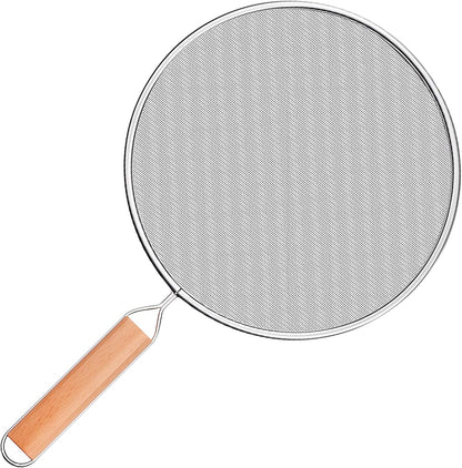 Grease Splatter Screen for Frying Pan - 8Inch Stainless Steel Splatter Guards Mesh with Wood Handle, Pan Cooking Pots Food Strainer, Hot Oil Splash Protector Splatters Screen for Frying Pans