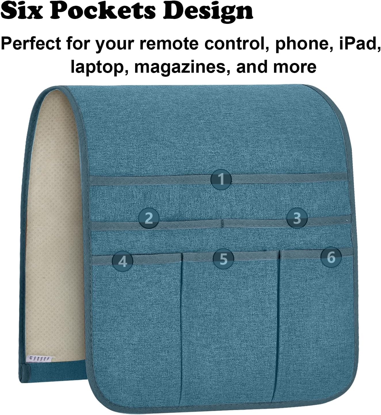 Teniux Remote Control Holder GRS Certified Armchair Caddy for Recliner Couch, Recycled Material Non-Slip Armrest Organizer with 5 Pockets for Magazine, Tablet, Phone, iPad (Dark Grey)