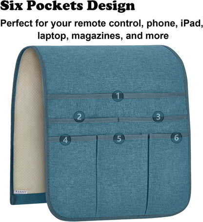 Teniux Remote Control Holder GRS Certified Armchair Caddy for Recliner Couch, Recycled Material Non-Slip Armrest Organizer with 5 Pockets for Magazine, Tablet, Phone, iPad (Dark Grey)