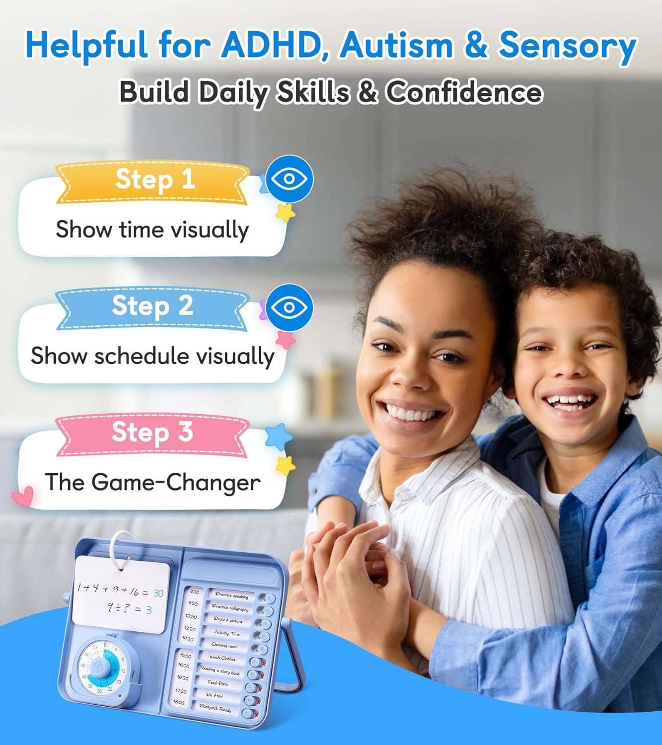 5-in-1 Visual Timer and Schedule Planner for Kids with ADHD & Autism – Learning Materials Bundle, Task Timer with Chore Chart Board for Kids, Sensory Products Toys for Home, School (100+ Cards)