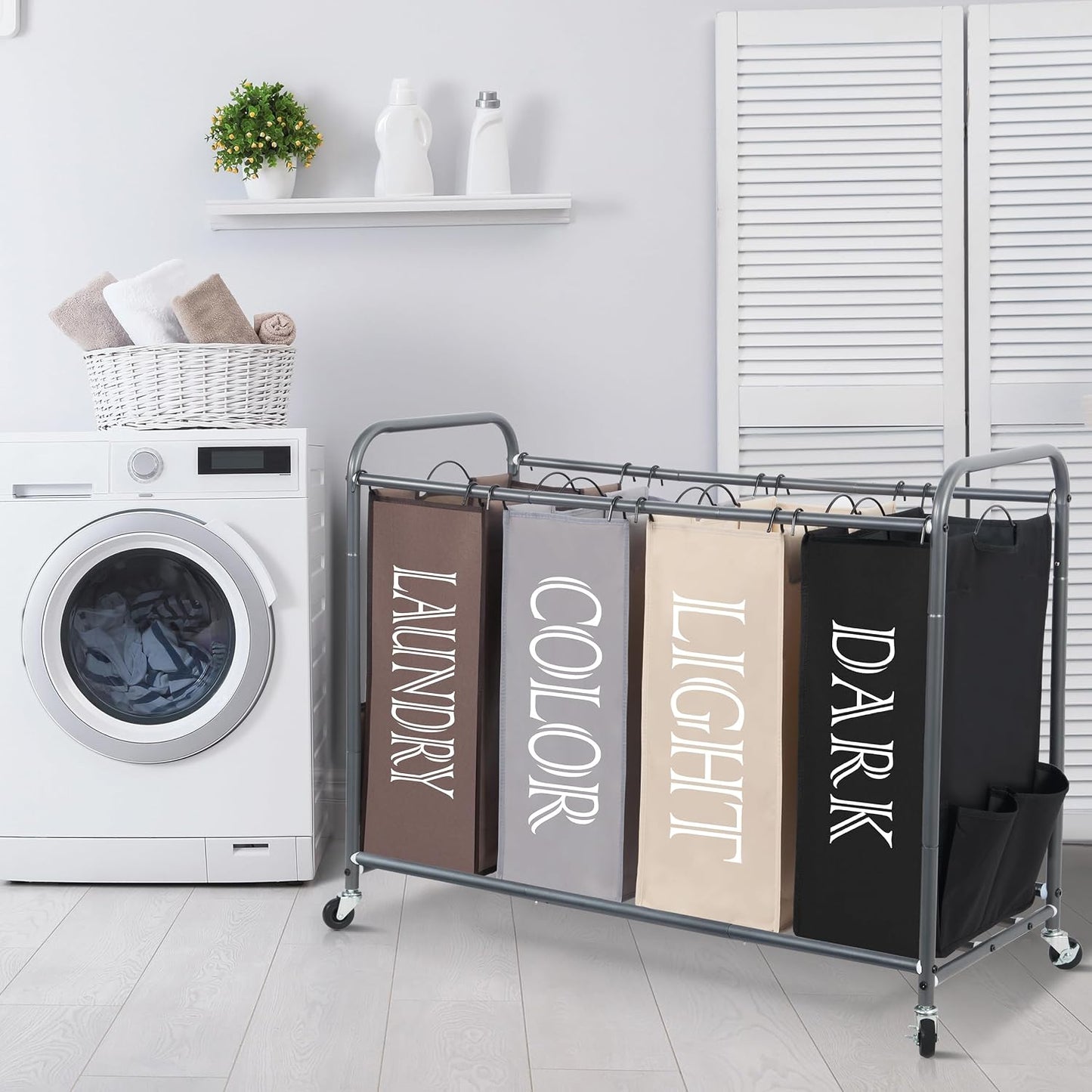STORAGE MANIAC 3 Section Laundry Sorter, 35.6 Gal (135 L) Laundry Hamper Cart with Heavy Duty Rolling Lockable Wheels and Removable Bags, Clothes Organizer Basket Separator Hamper, Gray