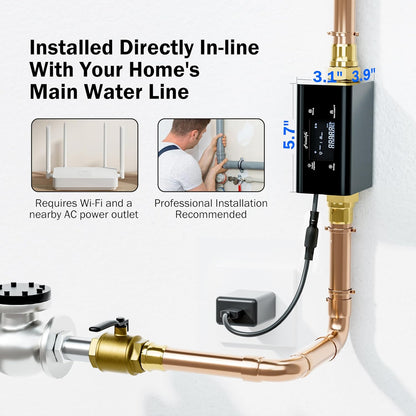 Frizzlife LP365 Smart Water Monitor and Automatic Shutoff Valve - 0.01GPM Ultrasonic Micro Leak Detection, APP Wi-Fi Remote Control, Real-Time Flow/Temp Alarm, 24/7 Water Usage Reports, 3/4" and 1"