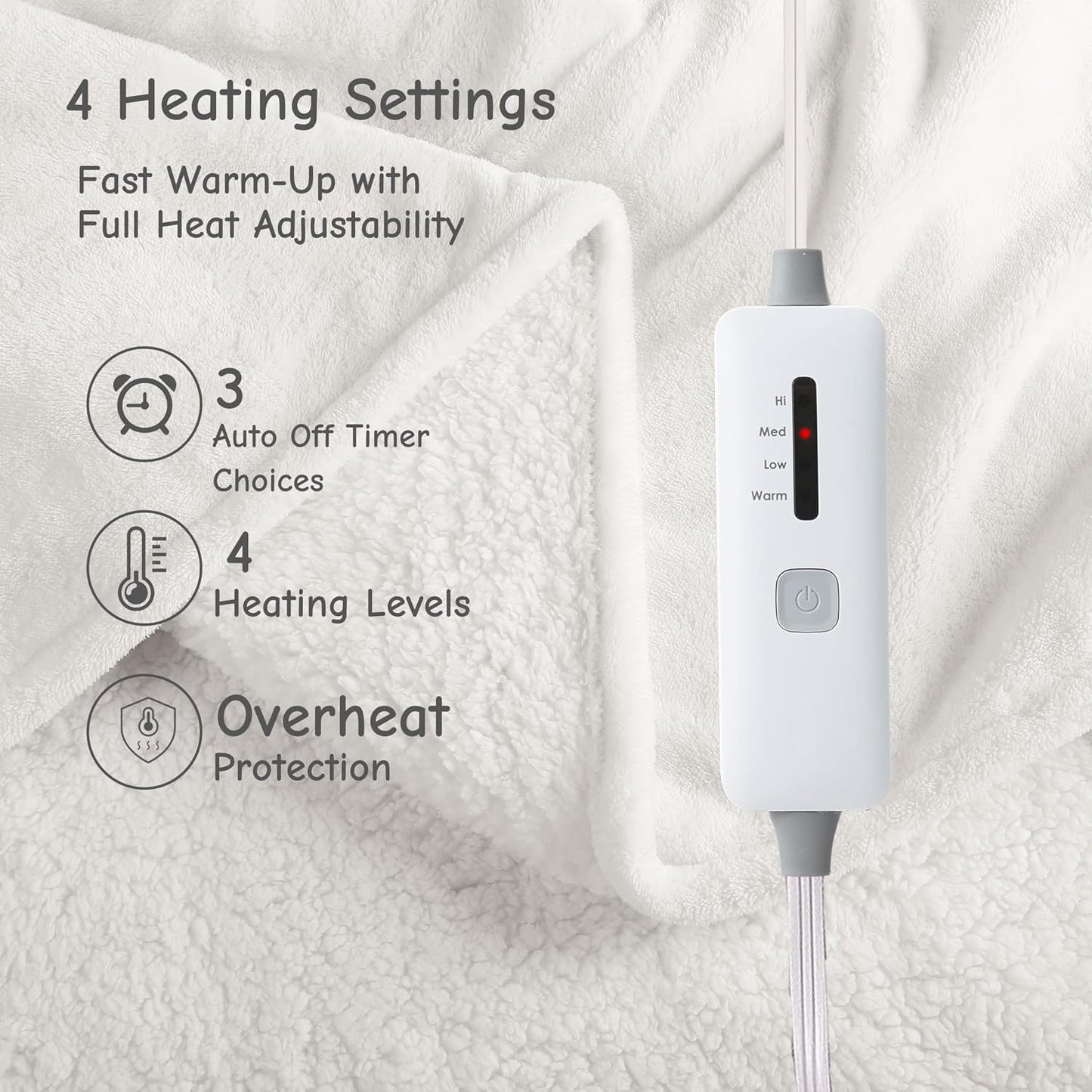 Soypipo Electric Heated Throw Blanket 50"x60", Faux Fur Plush with 4 Heat Settings & 2/4/8/10H Auto Shut-Off, Overheat Protection, Machine Washable, for Office & Chair, Dark Grey