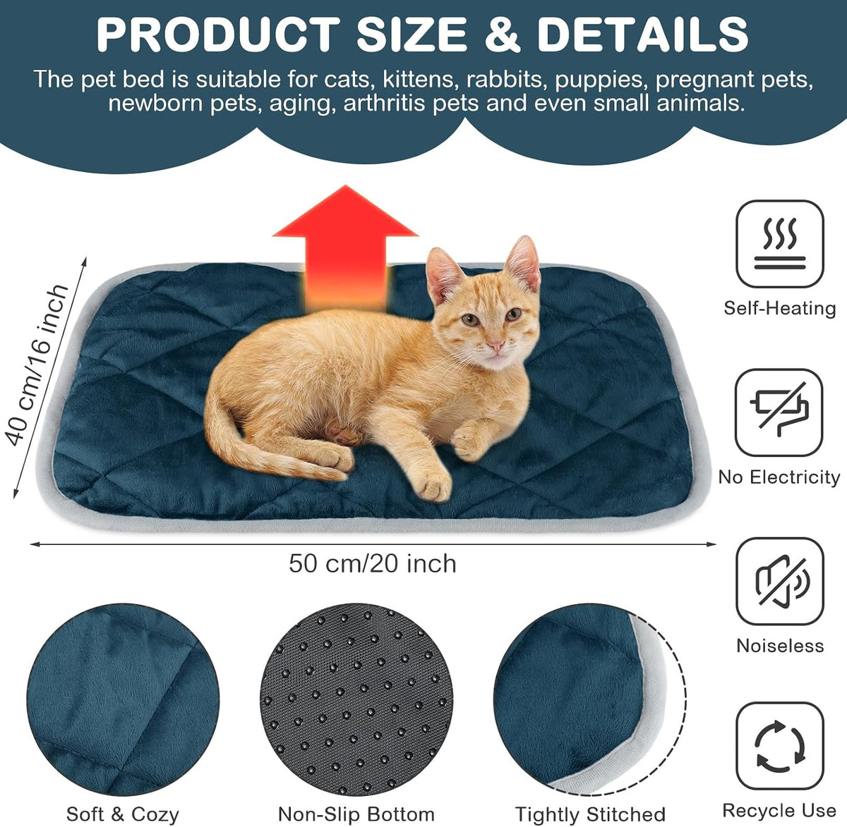 2 Pack Self Heating Cat Mat Self Warming Pet Pads Washable Kennel Mat Dog Crate Pad Reflects Body Heat Non Skid Cat Thermal Pads for Puppy Indoor Outdoor(Black,16 x 20 Inches)