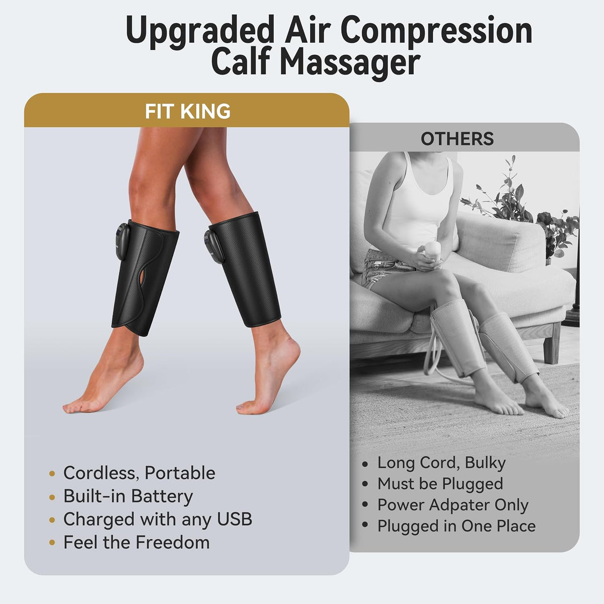 FIT KING Cordless Calf Compression Massager for Circulation and Pain Relief