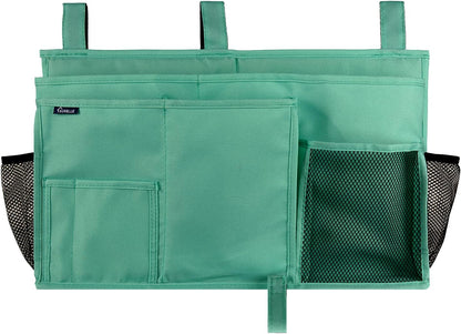 Surblue Bedside Caddy Hanging Organizer Storage Bag Pocket for Bunk, Hospital, College Dorm Rooms, Baby Bed Rails, Camp - 4 Pockets, 2 Hooks (Blue)