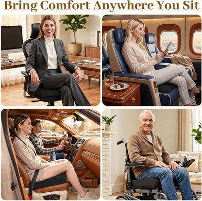 TranquilRelax Memory Foam Seat Cushion for Office Chair, 3-Inch, Black | Medium-firm Support for Long Sitting, Washable Mesh Cover, Non-slip Base, Perfect for Car Seats & Short Drivers