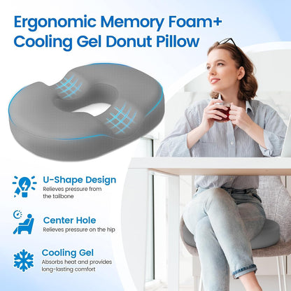 Donut Pillow Seat Cushion, Cooling Gel Memory Foam Chair Cushion, Black