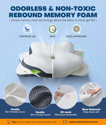 5X Pain Relief Cervical Neck Pillow for Neck Support, Ergonomic Cooling Side Sleeper Pillow for Sleeping, Odorless Contour Memory Foam Pillows, Orthopedic Bed Pillow for Side Back Stomach Sleeper