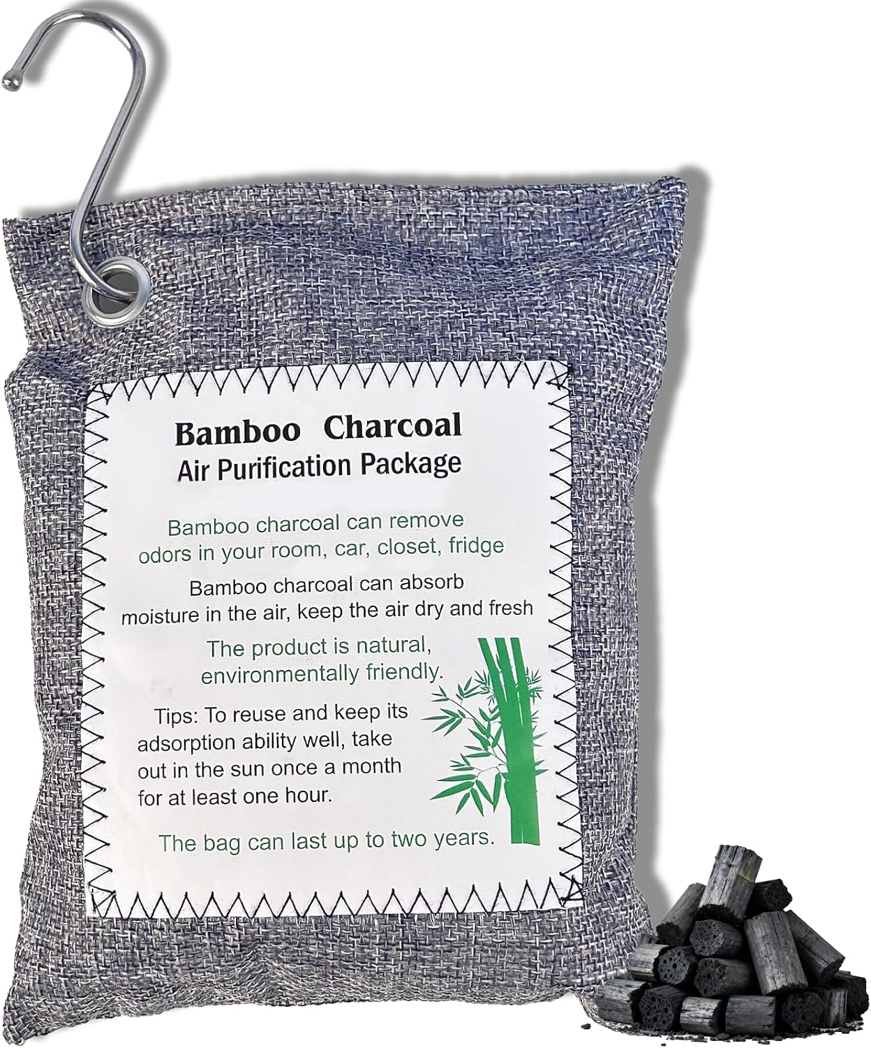Bamboo Charcoal Air Purifying Bag, Activated Charcoal Odor Absorber Moisture Absorber Car Fresheners Odor Eliminator for Home Car Closet Refrigerator Shoe Smell Remover Gym Bag Deodorizer, Grey