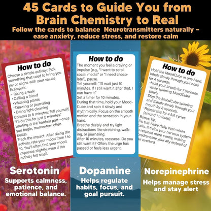 Self Care Cards for Anxiety Relief with MoodCube Spinner, 45 Science-Inspired Mindfulness Exercises for Adults, Relaxation & Emotional Wellness Gift for Friends, Colleagues & Family