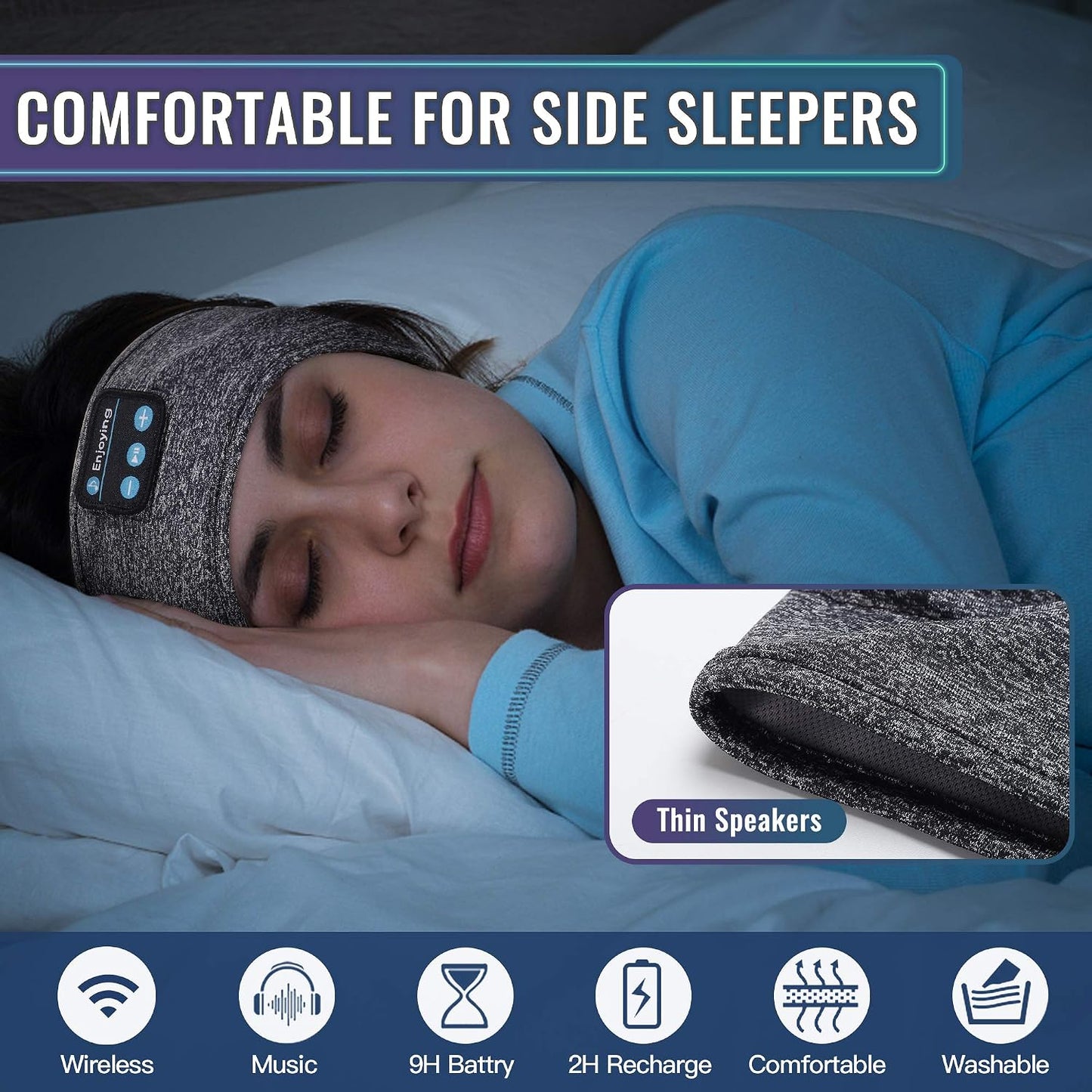 Sleep Headphones Headband, Bluetooth 5.4 Sleeping Headphones for Side Sleepers, Wireless Headband Headphones with Ultra-Thin Stereo Speakers for Sports, Workout, Travel, Meditation