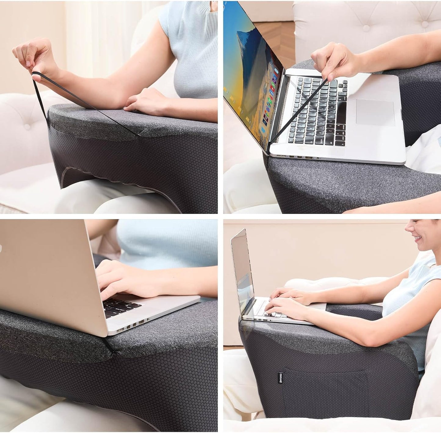 cooloo8 Reading Pillow with Armrests – Extra Large Memory Foam Gaming Pillow for Adult, Lap Desk for Laptop, Arm Rest for Working, Crocheting, Playing Game or Siting in Bed, Floor, Sofa, (Grey)