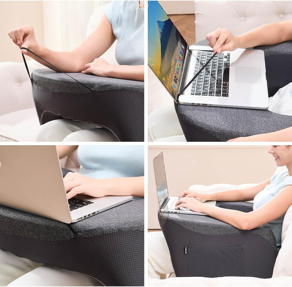 cooloo8 Reading Pillow with Armrests – Extra Large Memory Foam Gaming Pillow for Adult, Lap Desk for Laptop, Arm Rest for Working, Crocheting, Playing Game or Siting in Bed, Floor, Sofa, (Grey)