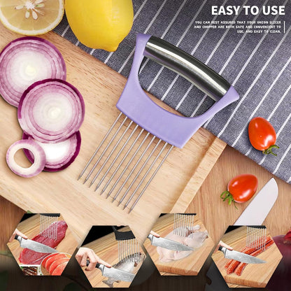 2PCs Stainless Steel Onion Slicer Holder, Onion Cutter Holder for Slicing | Onion Holder, Safety Onion Slicer for Slicing Onions, Tomatoes, Avocados, Eggs and Other Vegetables, Kitchen Utensils