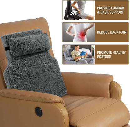 HOMBYS Sherpa Fleece Lumbar Support Pillow with Headrest for Recliner,Memory Foam Recliner Chair Cushion for Back Pain,Big High Back Support for Recliner with Chair Headrest for Elderly (Khaki)