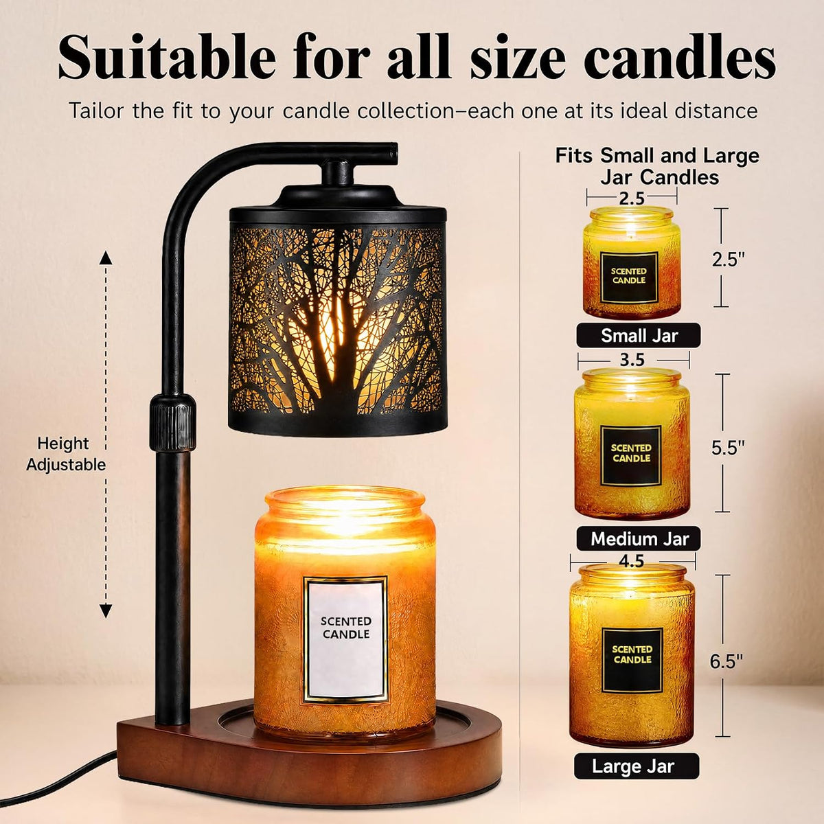 Candle Warmer Lamp with Timer & Dimmer- Electric Wax Melt Warmer with Adjustable Height for Scented Candles, Home Décor Fragrance and House Warming Birthday Gifts for Women Mom