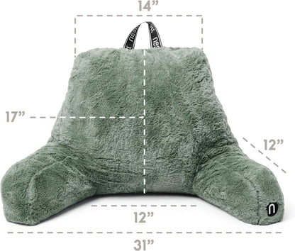 Nestl Fur Reading Pillow with Shredded Memory Foam, Stylish Back Pillow for Bed Sitting Up, Faux Fur Reading Pillows for Sitting in Bed Adult & Kids, Sit Up Back Support Pillow with Arms - Dark Grey