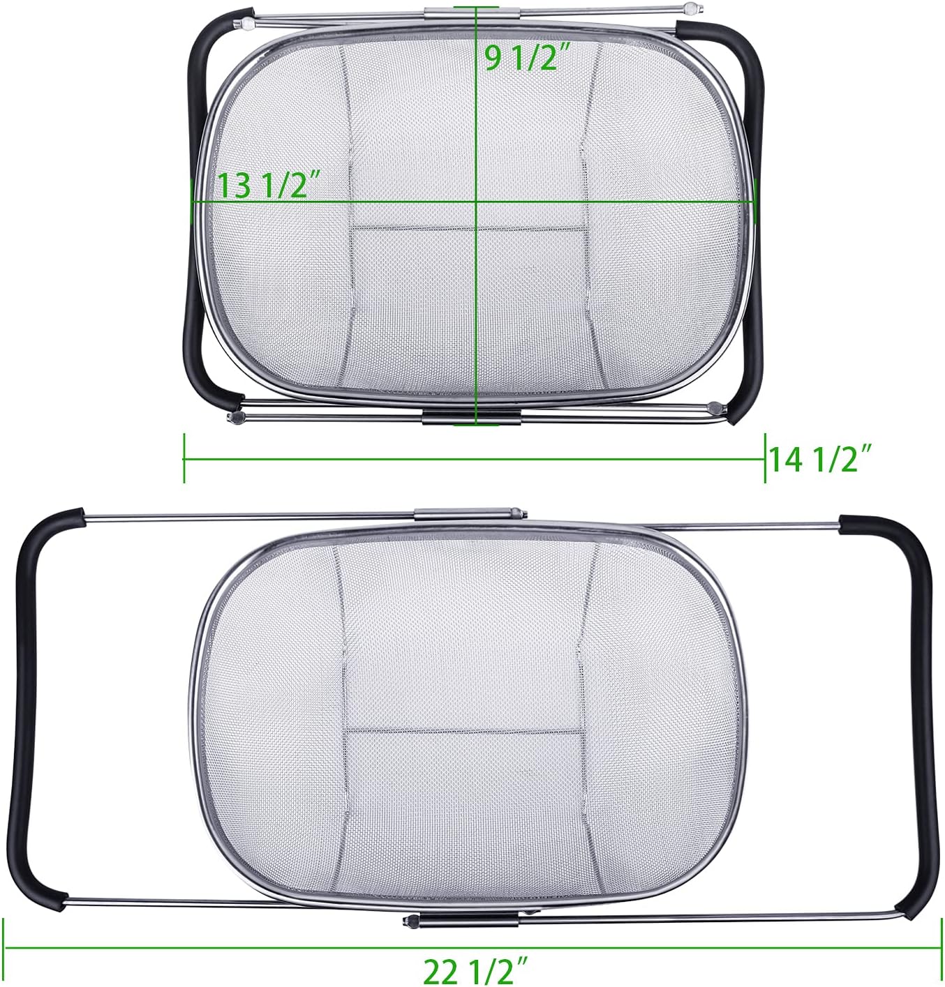 Tiawudi 6-Quart Large Over The Sink Colander, Heavy Duty 40% Thicker 18/8 Stainless Steel Fine Mesh Strainer Basket with Expandable Rubber Grip Handles - Strain, Drain, Rinse Fruits, Vegetables