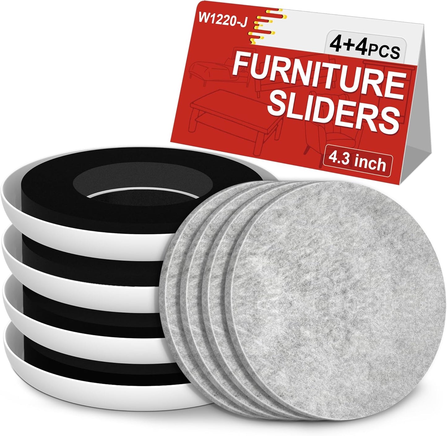 Furniture Sliders for Hardwood Floors and Carpets - Multi-Surface Furniture Movers Sliders with 4PCS 4.3" Carpet Sliders + 4PCS Self-Adhesive Felt Pads - Protect Floor and Easily Move Furniture
