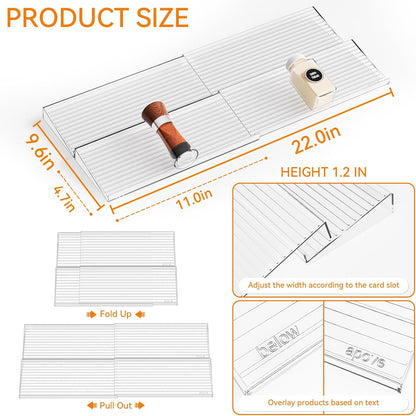 4 Pack Adjustable Narrow Spice Rack for Drawer - Expandable From 9" to 17.7" - Acrylic Drawer Seasoning Organizer,Tiered Clear Spice Tray for Spices,Condiment,Nail Polish and Jar Organization