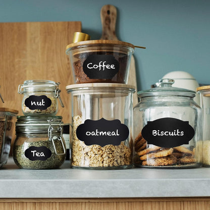 ONUPGO Chalkboard Labels Stickers Bulk - 196 Reusable Chalk Sticker Labels with Erasable Chalk Maker, Removable Waterproof Blackboard Labels for Containers, Glass, Mason Jar Labels | Removable, Waterproof, Reusable Chalk Labels, For Storage Bins & Food