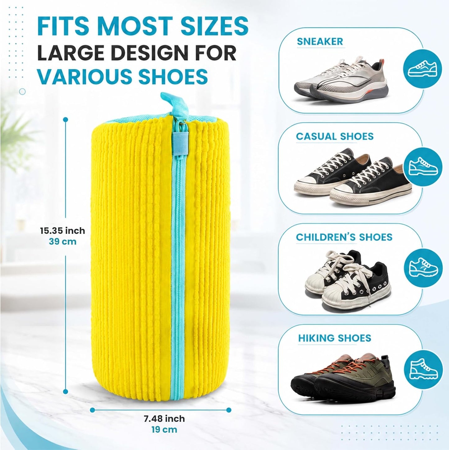 (2-Pack) Shoe Washing Machine Bag with 4 Shoe Trees, Sneaker Laundry Bags for Washer & Dryer, 360° Protective Mesh Shoe Cleaning Bag with Self-Locking Zipper and Safely Wash Shoes in Washing Machine.