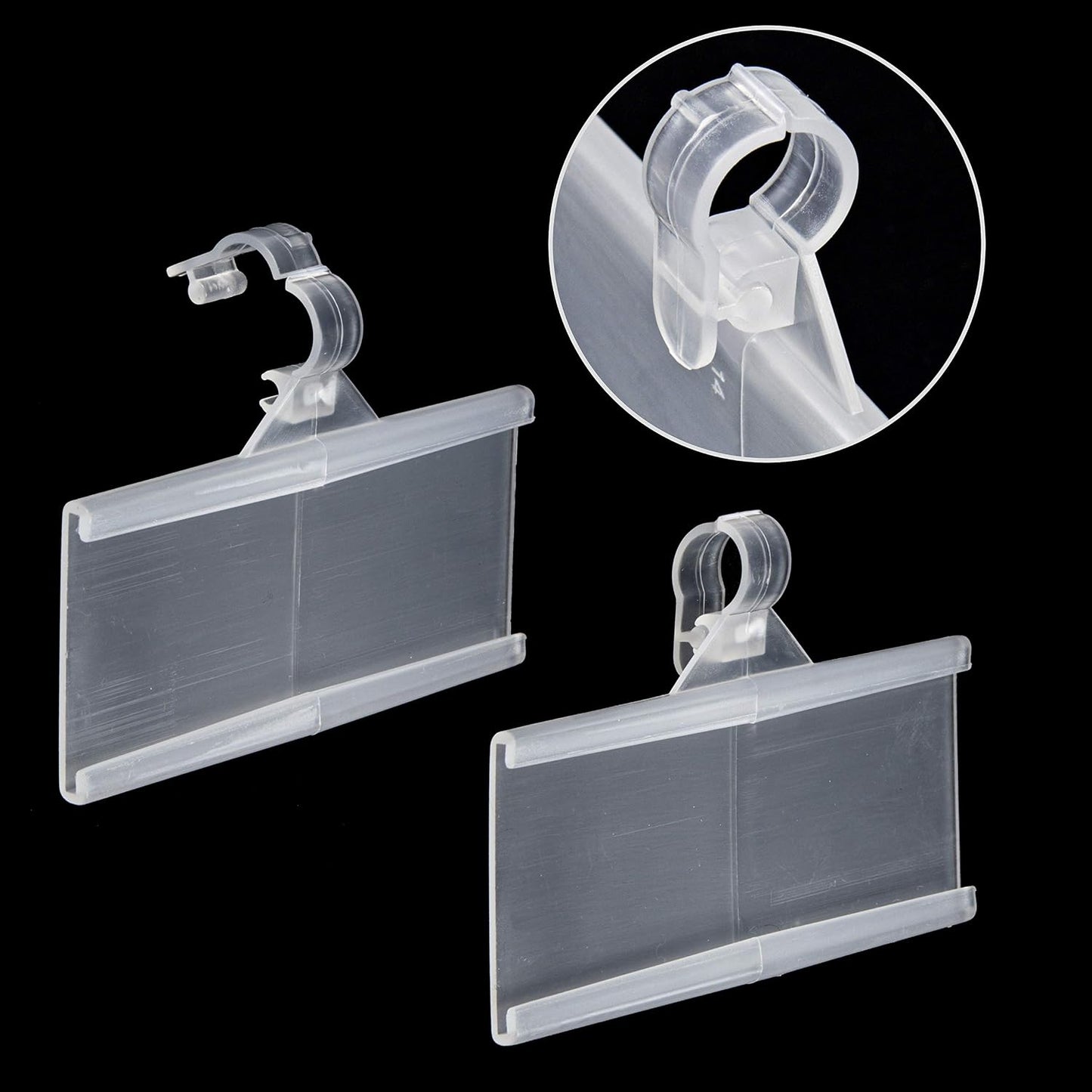 Pack of 100 - Plastic Wire Shelf Label Holder, Sign and Ticket Holder, Easy Clip Design with Tight Snap Lock Closure. Height, 1-1/4" X Width, 3" | "100 Label Inserts Included"