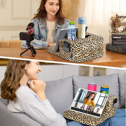 Couch Cup Holder Tray Pillow - Bed, Couch Caddy, Sofa, RV & Car - Holds Drinks, Snacks, Remotes, Phones, Kindle, Tablet | Bed Cup Holder (Grey)