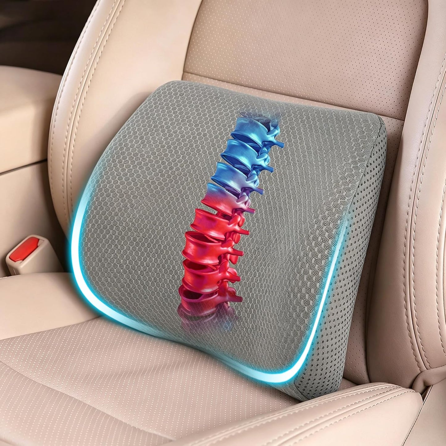 Lumbar Support Pillow for Car & Office Chair - High-Density Memory Foam Back Cushion for Sciatica & Lower Back Pain Relief - Non-Slip Support for Long Commutes & Desk Workers (Black)