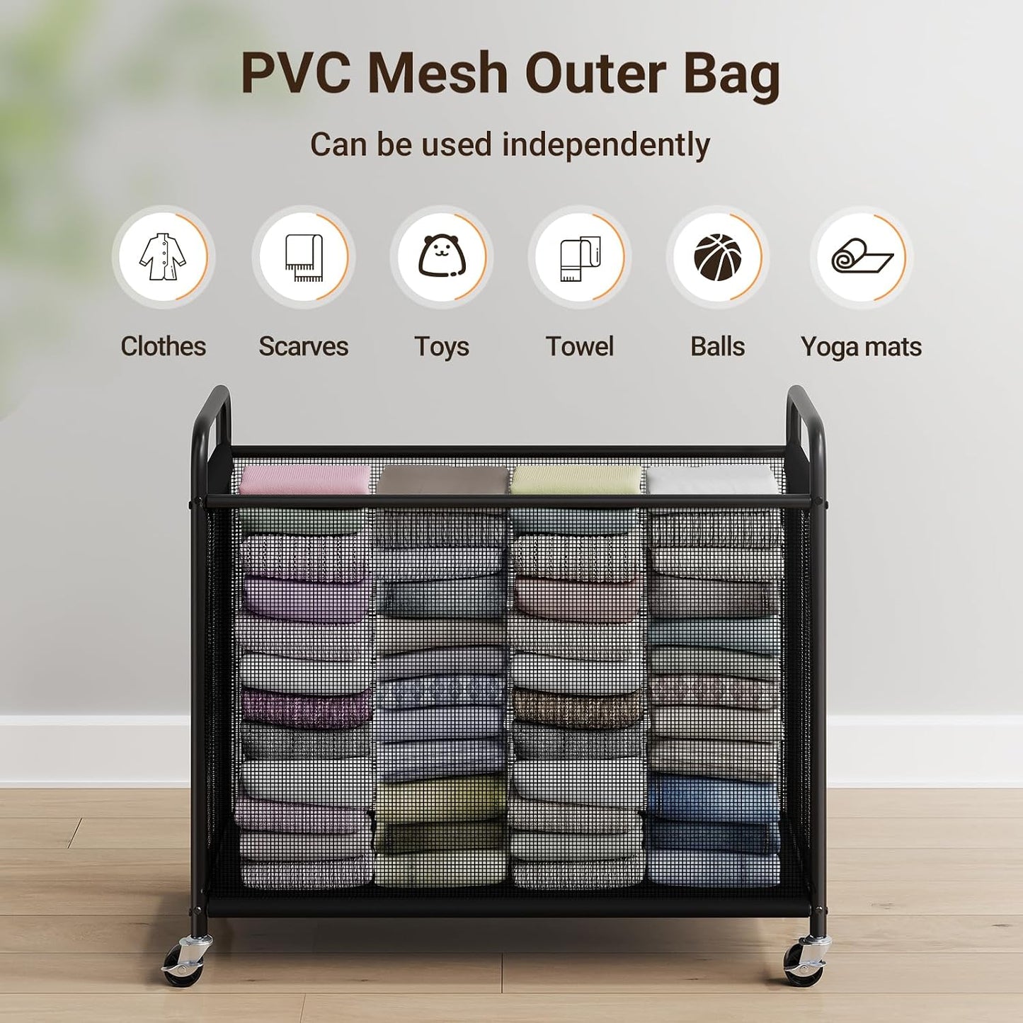 ELYKEN Laundry Hamper 2 Section, 100L Rolling Laundry Sorter with Wheels | Removable Washable Liner Bags, Sturdy Steel Frame and Metal Handle, Double Compartment Clothes Organizer for Laundry Sorting