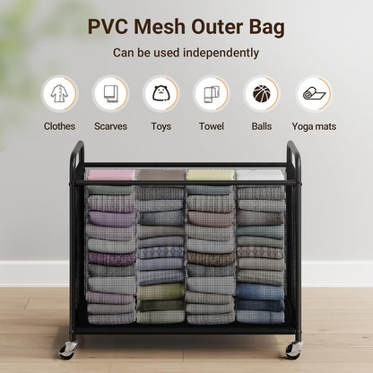 ELYKEN Laundry Hamper 2 Section, 100L Rolling Laundry Sorter with Wheels | Removable Washable Liner Bags, Sturdy Steel Frame and Metal Handle, Double Compartment Clothes Organizer for Laundry Sorting