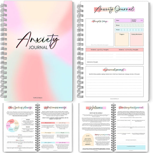 Templatables Anxiety Journal for Adults – CBT Therapy Workbook with Guided Prompts, Trigger Tracker, Sleep & Hydration Logs | Undated A5 Mental Health Notebook for Anxiety Relief & Stress Management