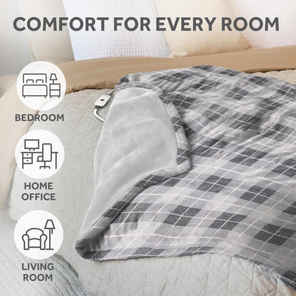 Sunbeam Electric Throw Royal Luxe Microplush Heated Blanket, 4 Heat Settings, 4-Hour Auto Shut-Off, Fast Heating, Warm and Cozy, Walnut Color, 50" x 60"