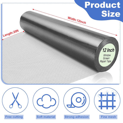 CroBlissful 5 Inch X 20 ft Extra Wide Window Screen Tape Mesh Repair, Gray | Strong Adhesive, Waterproof Fiberglass, Screen Repair Kit Patch, for Window Door Tears Holes