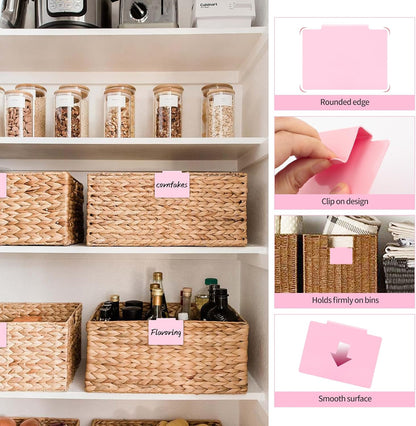13Pcs White Clip-On Basket Labels Set with Chalk Marker, Reusable Pantry Bin Labels for Kitchen, Closet & Storage Organization