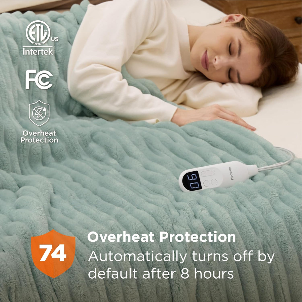 Bedsure Heated Blanket Electric Throw - Thick Striped Fast Heating Electric Blanket with Preheat Function, 6 Heat & 6 Timer (Up to 10H), 8H Auto Off, ETL Certified, Gifts for Women (50"x60", White)