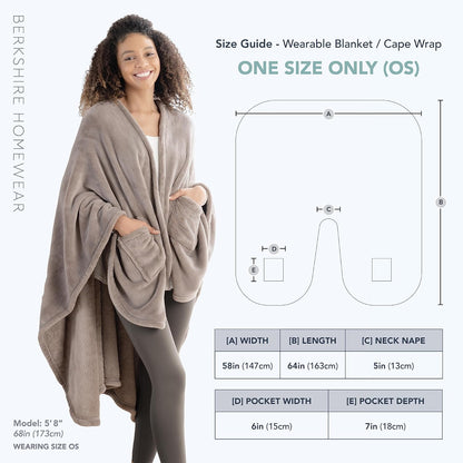 Berkshire Blanket Primalush™ Wearable Blanket, Cozy Loungewear Pocketed Plush Cape Wrap for Adults & Teens(Purple, One Size 58"X64")
