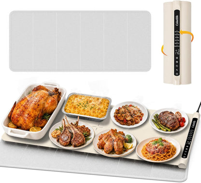 Warming Mat for Food, Electric Warming Tray with Heat-Resistant Pad-L Grey | Colorlife 6 Preset Modes, 7 Temps, 6H Timer, Child Lock, Auto-Memory, Rollable Silicone Food Warmer for Buffet, Parties