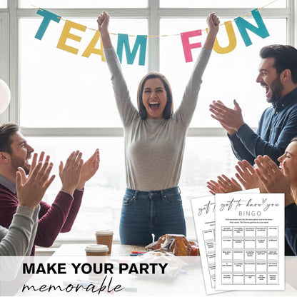 Find Someone Who Bingo Cards, 25 Unique Randomized 5x7 Sheets, Get to Know You Bingo Game for Adults, Ice Breaker Office Party Games, Team Building Games for Work, High Replay Value - A05