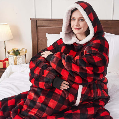 yescool Wearable Blanket Hoodie, Flannel Sherpa Fleece Blanket Sweatshirt for Adults Women Men,One Size Fits All - Colors A