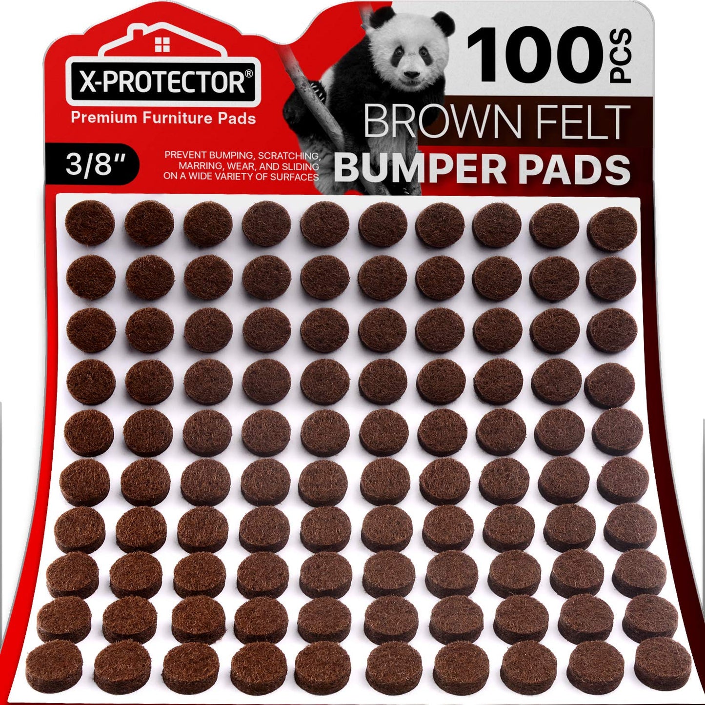 Cabinet Door Bumpers X-Protector 100 PCS – Small Felt Pads 3/8” (Brown) | Ideal Felt Bumpers – Self-Adhesive Thick Felt Dots – Bumper Pads to Protect Glass & Other Surfaces!