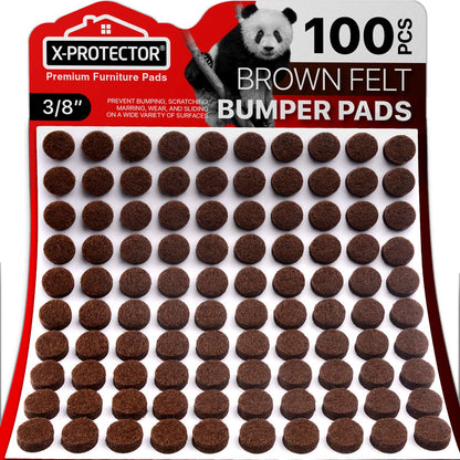 Cabinet Door Bumpers X-Protector 100 PCS – Small Felt Pads 3/8” (Brown) | Ideal Felt Bumpers – Self-Adhesive Thick Felt Dots – Bumper Pads to Protect Glass & Other Surfaces!