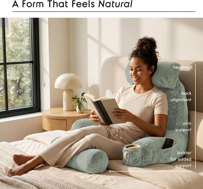 Nestl Reading Pillow with Shredded Memory Foam, Designed for Sitting Up in Bed and Couch, Back and Arms Adjustable Support for Adult & Teens Backrest Pillows for Reading, with Washable Cover Dark Grey